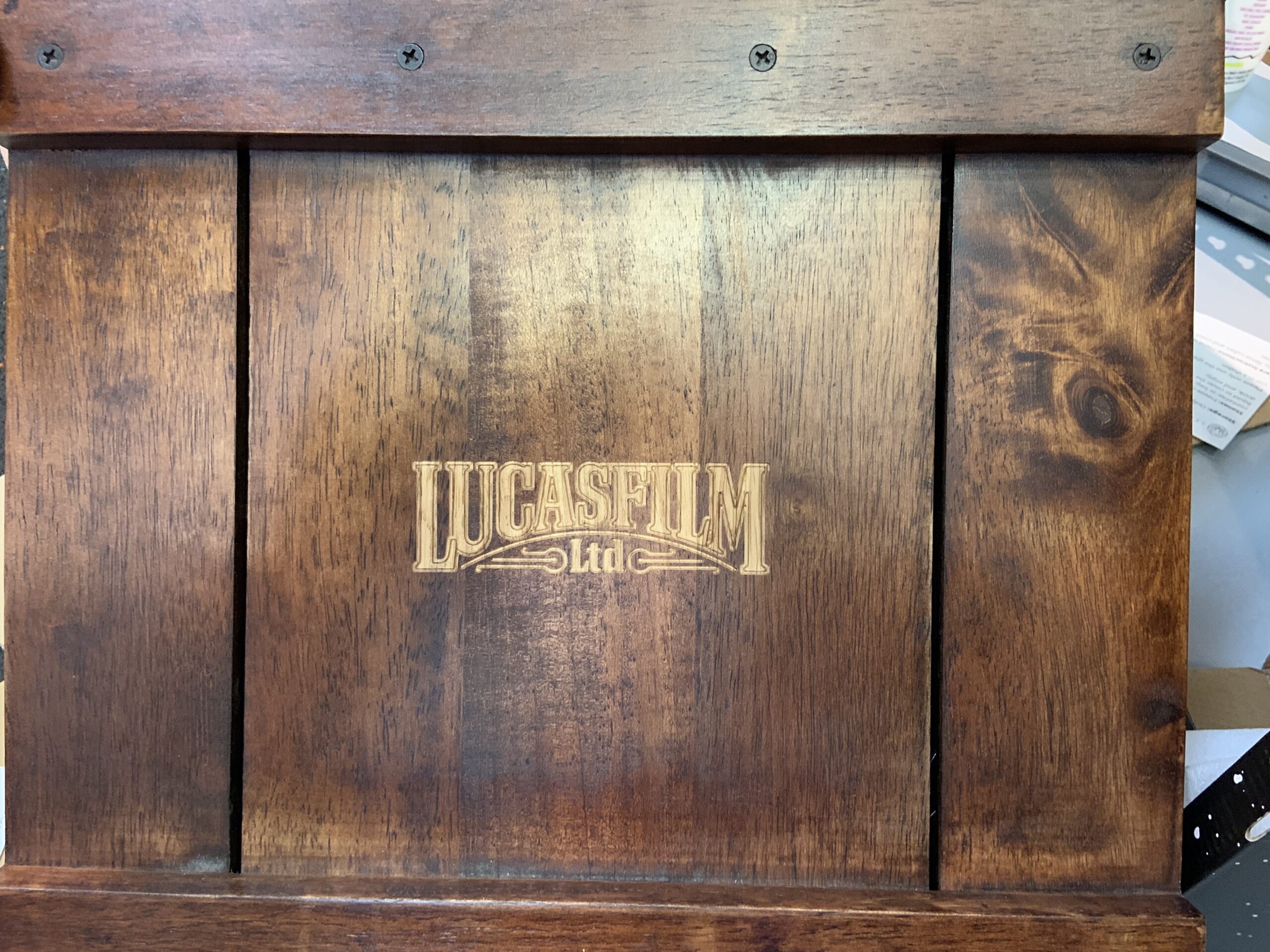 Wooden Box containing the 2019 Lucasfilm Crew Gift.
